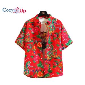 Cozy Up Print Flower Shirt Men Short Sleeve Button Down Hawaiian Shirts Men Casual Holiday Cosplay