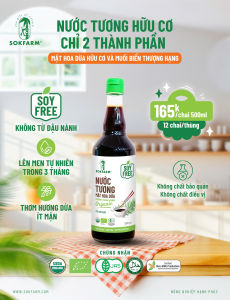 Nước tương mật hoa dừa Organic Sokfarm chai 500ml dòng chuyên chấm cắt giảm muối