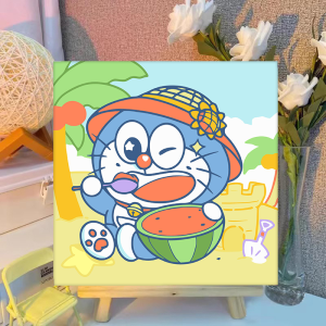Tranh số hóa hóa tô màu hoạt hình Doreamon kích cỡ 20x20cm Tranh sơn dầu tô màu theo số đã căng sẵn khung