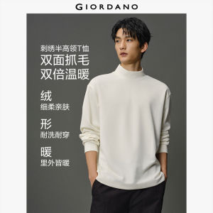 Giordano Men Embroidery high neck long sleeve t-shirt Free Shipping 12025005