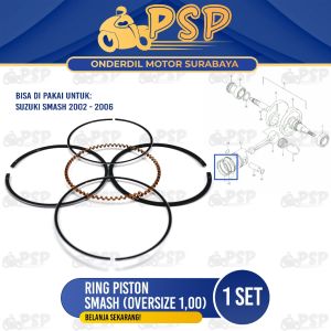 Ring Piston Smash (Oversize 1.00) - Ring Cincin Seher Seker Diameter Standard Suzuki Smash Lama