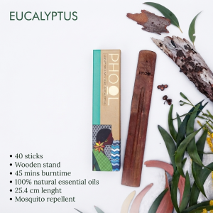 Phool Natural Anti Mosquito Incense Sticks with Wooden Stand (40pcs) Citronella Lemongrass Orange Eucalyptus Essential Oil Hand-made 💯 organic Agarbatti Long Lasting 45 Min