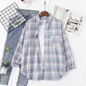 TOP SHIRT KEMEJA WANITA FLANEL KOTAK KOTAK LENGAN PANJANG KEMEJA FLANEL WANITA OVERSIZE KOREA STYLE