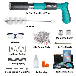 🔥Free Nails🔥Kyleplus Steel Nails Gun Concrete Rivet Tool 5 Gears Manual Steel Rivet Gun Fast Powerful Tufting Wall Wire Puncher Pipe Clamp Nail Slotting Device Silencing Processing Decorative Wall Tool Set 钢钉枪