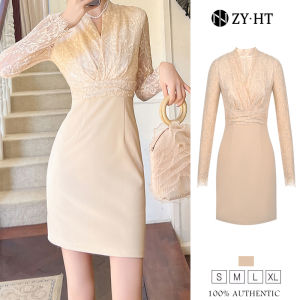 ZYHT EraVogue Đầm Váy nữ váy kem váy dài tay váy cổ chữ V váy ren váy xã hội cao váy cổ điển váy sự kiện váy dự tiệc váy Pháp 20831