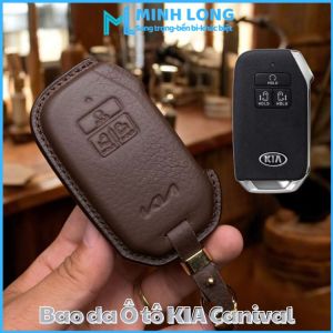 Bao Da Ép Form Chìa Khoá Ô Tô KIA-D5 Kia Carnival 2022 Smartkey 5 Nút Bấm Bao Da May Thủ Công Handmade