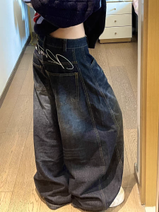 Casual Womens Y2K Loose Baggy Jeans Blue Washed High Street Vintage Cargo Pants Wide Leg Oversized Trousers Y2K Pants2026