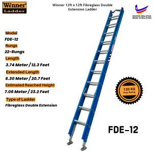 Winner FDE Fiberglass Double Extension Ladder 8ftx8ft 10ftx10ft 12ftx12ft 12kaki x 12 kaki Tangga TNB