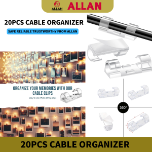 ALLAN 20Pcs Transparent Cable Clips Wire Holder Sticky Heavy Duty Cable Clips Tidy and Organizer Drop Cord Management for TV PC Laptop Ethernet Cable Desktop Home Office