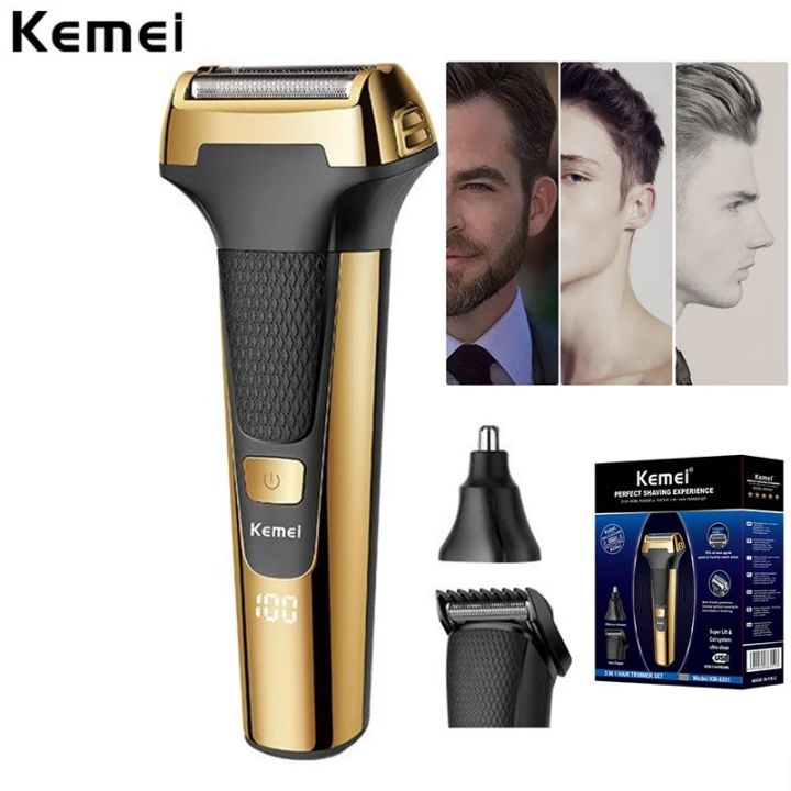 Máy Cạo Râu Kiêm Tông Đơ Cắt Tóc Tỉa Lông Mũi 3in1 Kemei Km 6551 Mẫu ...