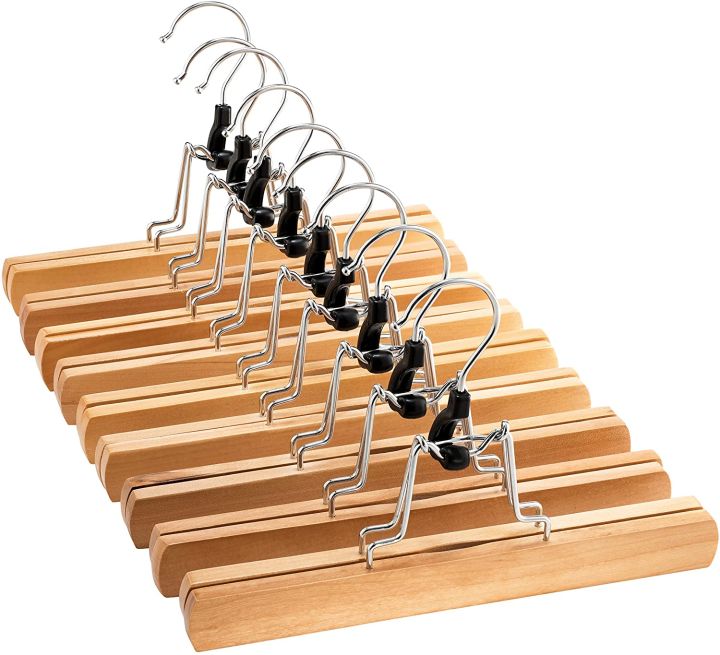 High-Grade Wooden Pants Hangers with Clips 10 Pack Non Slip Skirt ...