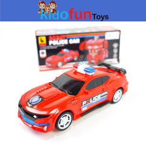 Mainan Mobil Sedan Polisi Biru Merah Bisa Berubah Figure Robot Transformer Bump n Go baterai