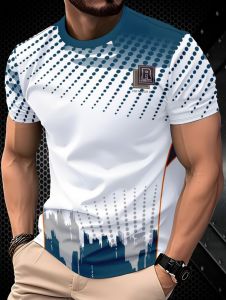 2026 Summer Mens T-Shirt Striped Geometric 3D Printed Fashion Short Sleeve Tees Casual Y2k Tops Loose Round Neck Mens Clothing