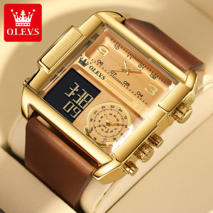 OLEVS Casual Watch for Men Waterproof Noctilucent Date Display Week Chronograph Digital Display Multi-Function Leather Strap