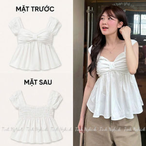 Áo babydoll dáng peplum chất Thô Nến - Thiết kế ngực nơ trễ vai hai dây xinh xắn