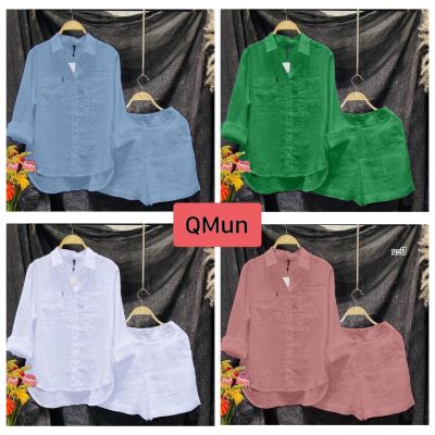 Set Quần Cộc, Áo Dài Tay Chất Vải Đũi Hàn Quốc CD2
