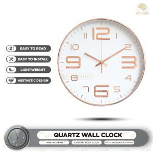Quartz Wall Clock 3D Big Numbers Rose Gold Essential Design