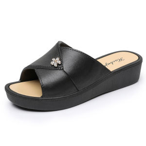 [Free Shipping] WomenS Slippers For Outdoor Wear Non-Slip Durable Comfortable Versatile With Dresses Solid Color Simple Floral Design Thick Sole Height-Increasing One-Strap Sandals