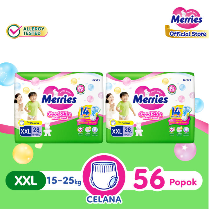 Merries Good Skin Pants Popok Perlangkapan Bayi XXL (15-25kg) Isi 28 x 2 - isi 56 (Twin Pack) Kurangi Risiko Alergi Pada Kulit Bayi