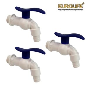 Bộ 3 vòi hồ tay xanh nhựa PP thân ngắn ren 21-27mm Eurolife EL-VHX2127 (Trắng xanh) (3 cái)
