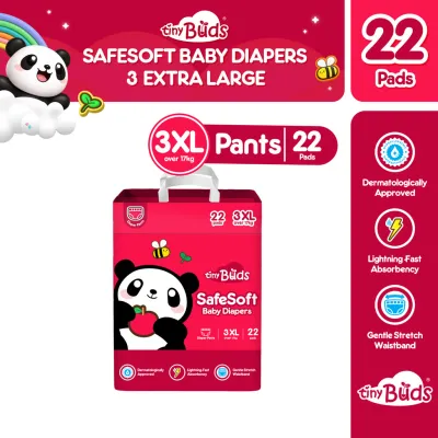 Tiny Buds Baby SafeSoft Pants Diaper Triple Extra Large 3XL over 17kg (22pcs) | Hypoallergenic Double Leak Guard