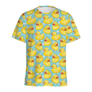 [Local Stock] HBESTY  Cute Rubber Duck Graphic T Shirt For Men 3d Printed Animal Ducks Pattern T-shirt Summer Casual Tees Kids Oneck Short Sleeves