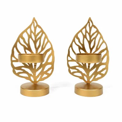 Decorative Metal Leaf Tea Light Candle Holder Stand for Home Living Room Temple Pooja Decor & Festive Celebrations (Size - 5.5 inches | Pack 1 Pc)