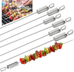 Reusable BBQ Outdoor Barbecue Skewers Stainless Steel Barbecue Snap Quick Release Metal Sliding Handle Portable BBQ Tool