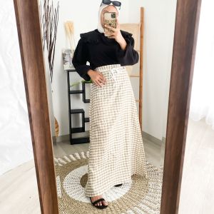 Rok Panjang Wanita Korea Bawahan Musim Kekinian Motif Kotak Ace Skirt
