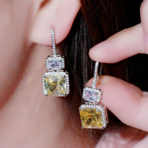 SEQUITO Brilliant Cubic Zirconia Square Drop Ear Hook Earing Delicate Jewelry for Women SE368