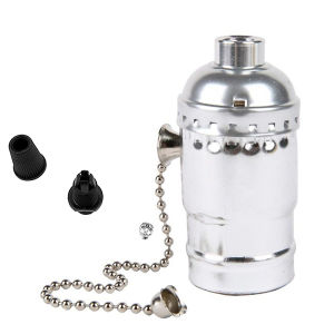 ZEEMIN  Christmas and Halloween giftsGANRILAND E26 E27 Vintage Retro Lampholder 110V 220V Aluminum Soquete Shell Zipper Lamp Base For Light Screw Socket With Switch