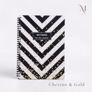 A5 Spiral Notebook Lined 80 Sheets 160 Pages Black White Gold Polka Dots Chevron Stripes