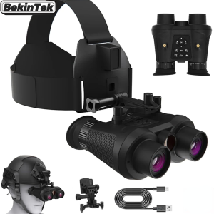 BekinTek Naked Eye 3D VR Helmet Mounted Night Vision Binoculars Head Mountable NVG Goggles Rechargeable Optics Telescope  Full Dark Observing   6x Digital Zoom 4K Video 36M Photo 400° Independent Diopter Adjust 4 Color Effect