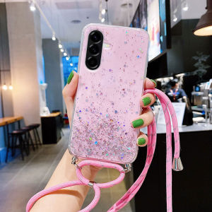 Phone Case Galaxy A56 A36 A26 5g With Adjustable Long Lanyard Shiny Sequins Design Clear Soft Silicone Casing Samsung A36 A56 5g Fashion Cover Case