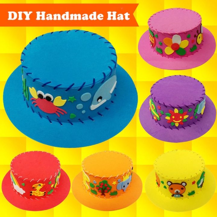 DXNZVA Animal Kids DIY Hat Toy Weaving Flowers Handmade Sewing Eva Hat ...