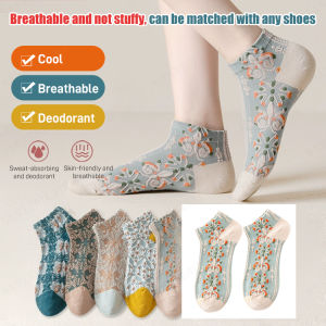 Ethnic style embroidered cotton socks womens boat socks