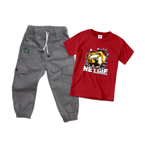 Setelan Cargo Anak Laki Laki Celana Joger Baju Kaos Excavator 4 5 6 7 8 9 10 11 12 Tahun