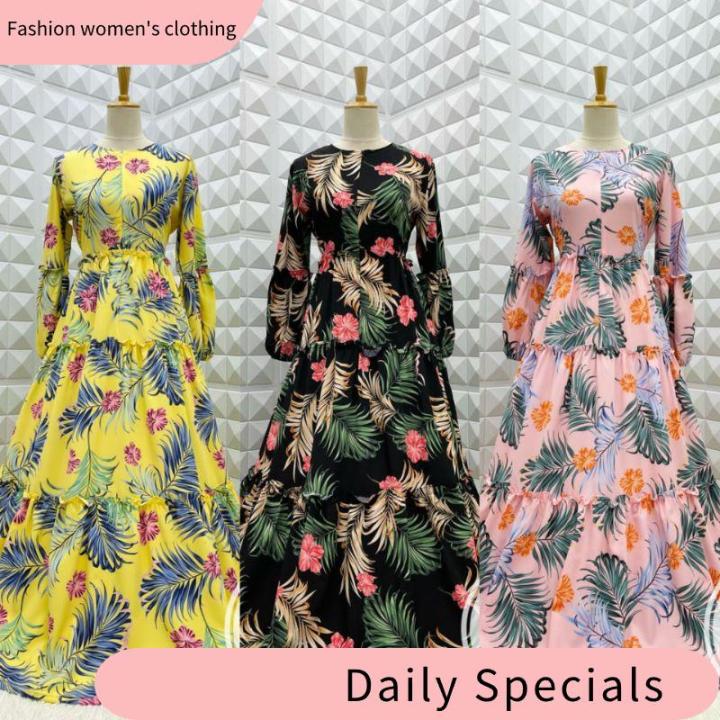 longuette Long Dress Aloha Hawaii Beach Dress girl fashion Spring And Summer Floral Dress Beach Baju Pantai Lazada