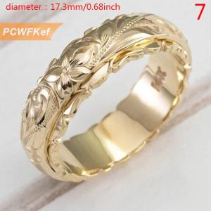 【PCWFKef】 Tinh tế Womens 14k Nhẫn vàng treo khắc hoa Vòng quà tặng kỷ niệm