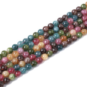 ลูกปัดหินสังเคราะห์ทัวร์มาลีนสีรุ้ง38ซม./Str 4/6/8/10มม. สำหรับทำสร้อยคอแบบทำเครื่องประดับด้วยตัวเอง