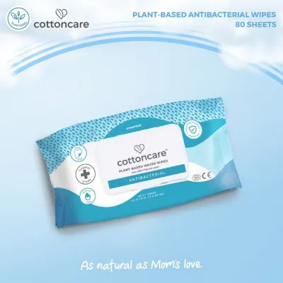 Cottoncare™ Antibacterial Plant-Based Disinfecting Baby Water Wipes 100% Biodegradable Unscented Central