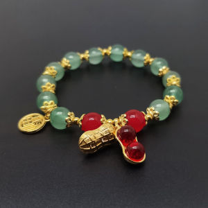 SHOPHOME - Gelang Giok Kacang Merah Hijau Keberuntungan Gaya Retro Fashion Wanita & Pria GLG01