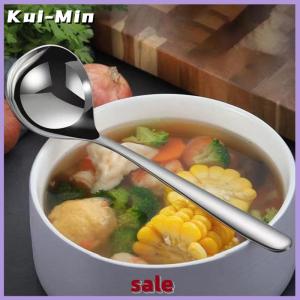 Kui-Min Stainless Steel Soup Spoon Korean Style Large Spoon Long Handled Spoon For Drinking Soup Congee Spoon Restaurant Hotpot Spoon