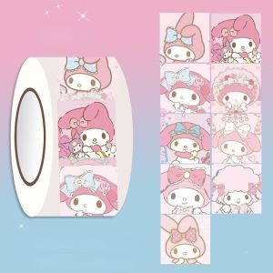 200 Pieces/roll Sanrio Kuromi Cinnamoroll Melody Hand Account Stickers Cartoon Kawaii Anime Hello Kitty Pochacco Kids Reward Stickers Gift Decoration Decals Toys