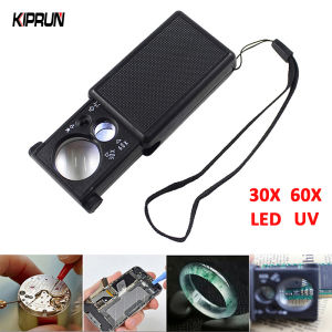 KIPRUN Jewelry Magnifier Foldable 3 in 1 30X 60X Magnifier Jewelers Loupe Loop Magnifying Glass Microscope Loupe Optical Lens With LED UV Lighted
