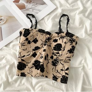 Korean style outer wear Floral Camisole Top sweet short bottoming vest with chest pad
