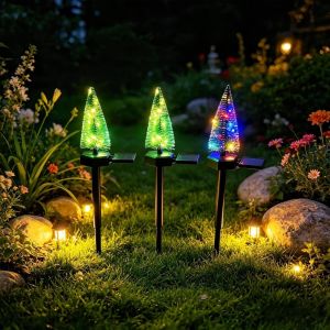 CHANBAEK Simulated Solar Christmas Tree Lights Waterproof Creative Landscape Lawn Lamp Holiday Decoration Warm/Colorful Light Garden Solar Lights Outdoor Courtyard