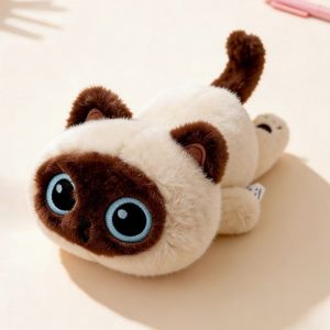 K7SEQ 22CM Stuffed Cat Plush Soft Plush Material Lying Pose Decorative Cat Pillow Comfortable Big Eyes Design Cartoon Cat Plush Toy Home Decoration