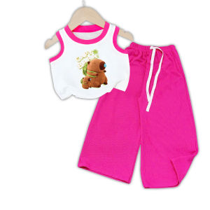 Bộ đồ sát nách quần ống rộng thun gân hình in capybaba cho bé 6kg -30kg.SNQD11