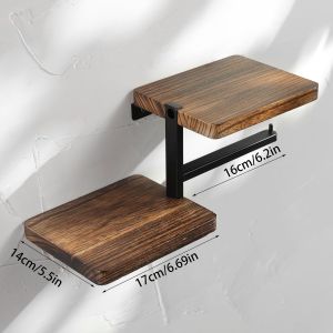 Wooden Bathroom Shelf Toilet Tissue Paper Holder Wall Mounted Toilet Crochet Roll Mobile Phone Holder Bath Storage Tray